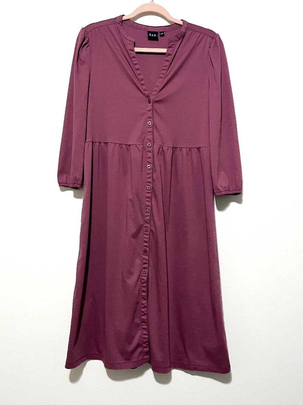 Gap Womens 100% Cotton Full Button Front Midi Dress M Purple Modest Summer